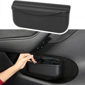 img 4 attached to Tesla Model 3/Y Car Storage Case - Topfit Velcro Sunglasses Box & Gadget Organiser For Accessories