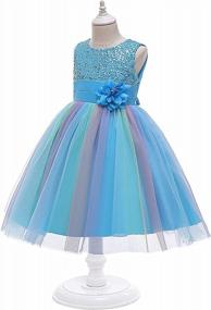 img 2 attached to Rainbow Mesh Tulle Princess Flower Girls Sequin Party Dress With Lace Ball Gown For Prom