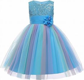 img 4 attached to Rainbow Mesh Tulle Princess Flower Girls Sequin Party Dress With Lace Ball Gown For Prom
