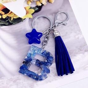 img 3 attached to SELOVO Blue Tassel Keychain With Alphabet Initial Star Charm - Perfect Bag Accessory And Gift Idea