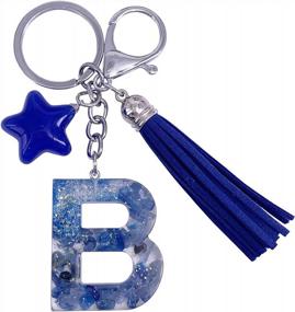 img 4 attached to SELOVO Blue Tassel Keychain With Alphabet Initial Star Charm - Perfect Bag Accessory And Gift Idea