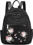 women's small backpack - mini nylon bookbag purse w/ embroidery & lightweight design (1688 flower black) logo
