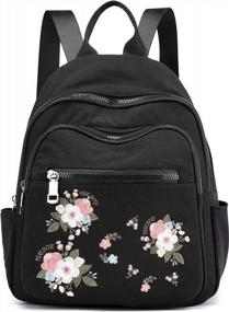 img 4 attached to Women'S Small Backpack - Mini Nylon Bookbag Purse W/ Embroidery & Lightweight Design (1688 Flower Black)
