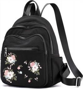 img 3 attached to Women'S Small Backpack - Mini Nylon Bookbag Purse W/ Embroidery & Lightweight Design (1688 Flower Black)