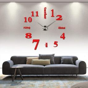 img 4 attached to HOODDEAL DIY 3D Frameless Mirror Stickers Large Silent Wall Clock Modern Design Home Office School Number Clock Decorations For Living Room Kitchen Bedroom (Red+Silver)
