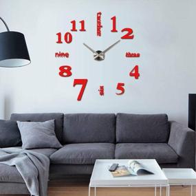 img 3 attached to HOODDEAL DIY 3D Frameless Mirror Stickers Large Silent Wall Clock Modern Design Home Office School Number Clock Decorations For Living Room Kitchen Bedroom (Red+Silver)