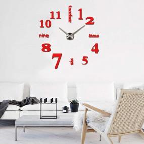 img 1 attached to HOODDEAL DIY 3D Frameless Mirror Stickers Large Silent Wall Clock Modern Design Home Office School Number Clock Decorations For Living Room Kitchen Bedroom (Red+Silver)
