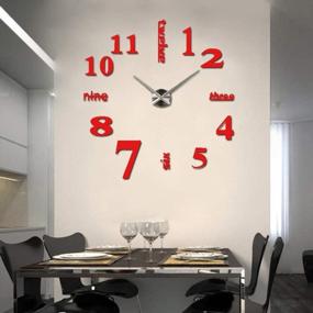 img 2 attached to HOODDEAL DIY 3D Frameless Mirror Stickers Large Silent Wall Clock Modern Design Home Office School Number Clock Decorations For Living Room Kitchen Bedroom (Red+Silver)