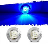 комплект из 2 синих светодиодных фонарей tctauto marine boat - водонепроницаемые 3-дюймовые 12-вольтовые круглые хромированные прозрачные линзы для интерьера, транца, кабины, вежливости и навигации логотип