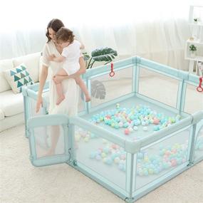 img 4 attached to 👶 Extra Large Baby Playpen, Baby Gate Infant Play Yard Indoor Activity Center - Light Green