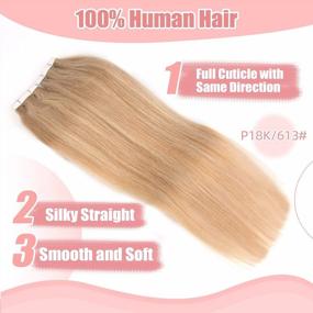 img 3 attached to Vlasy Tape In Hair Extensions Human Hair 20Pcs Hair Extensions 12 Inch Tape Ins Straight Seamless Natural Invisible Tape In Extensions Real Human Hair (12 Inch P18K/613#)