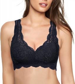 img 4 attached to Women'S Lace Bralette Padded Deep V Neck Bra: Wirefree, Adjustable & Plunge For Comfort!