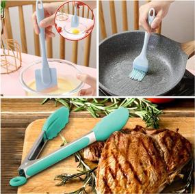 img 2 attached to Set Of Silicone-Tipped Stainless Steel Tongs, Barbecue Brush, And Basting Handle - High Heat-Resistance And Non-Stick Coating Ideal For BBQ, Cooking, And Salad Preparation
