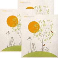 🌳 set of 3 tree and bike swedish dishcloths - eco-friendly absorbent cleaning cloth kit - reusable cleaning wipes logo