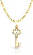14k yellow gold plain key charm pendant necklace with 1.9mm figaro 3+1 chain logo