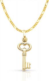 img 4 attached to 14K Yellow Gold Plain Key Charm Pendant Necklace With 1.9Mm Figaro 3+1 Chain