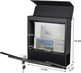 img 3 attached to Secure Metal Wall Mount Mailbox With Key Lock & Newspaper Compartment - 13" X 14 2/5" X 4 1/5", Black
