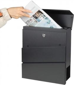 img 2 attached to Secure Metal Wall Mount Mailbox With Key Lock & Newspaper Compartment - 13" X 14 2/5" X 4 1/5", Black