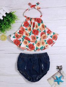 img 3 attached to Adorable Baby Girl Summer Outfit Set: Sunflower Floral Backless Romper With Tassel Top And Dot Shorts