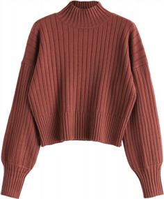 img 4 attached to ZAFUL Ribbed Knit Mock Neck Crop Sweater For Women With Long Sleeves