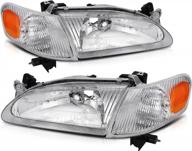 lsailon toyota corolla headlight assembly replacement with clear lens, chrome housing and amber reflector for 1998-2000 models logo