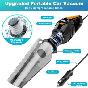 img 3 attached to 🚗 QYHY Car Vacuum Cleaner - Portable High Power 8000PA/100W/DC12V, 16.4Ft Corded Handheld Vacuum with LED Light - Deep Detailing Cleaning Kit for Car Interior - Wet/Dry, Ideal for Men and Women
