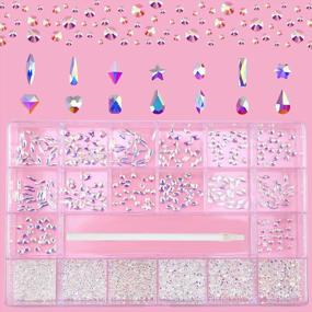 img 4 attached to Nibiru 3830Pcs Transparent AB Multi Shapes Rhinestones Glass Gemstones Kit For Nail Art Jewels Decoration, Sparkly Flatback Mix Size With Wax Pen