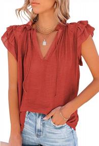 img 4 attached to Stylish Summer Ruffle Shirts For Women: AlvaQ Casual Chiffon Blouse With Short Sleeves And V-Neckline
