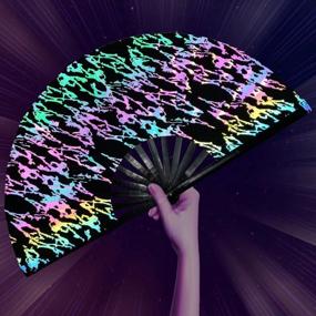 img 4 attached to Large Reflective Foldable Hand Fan For Raves And Festivals - Perfect For Women, Men And Drag Queens - Lightning Design - Ideal For EDM, Parties, Performances And More - By OMyTea