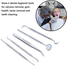 img 1 attached to Complete Dental Hygiene Kit: Stainless Steel Tartar Scraper, Tooth Pick, Scaler, Forceps, Mouth Mirror - Ewinever Dentist Tools With Leather Case