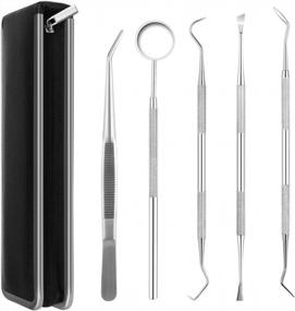img 4 attached to Complete Dental Hygiene Kit: Stainless Steel Tartar Scraper, Tooth Pick, Scaler, Forceps, Mouth Mirror - Ewinever Dentist Tools With Leather Case