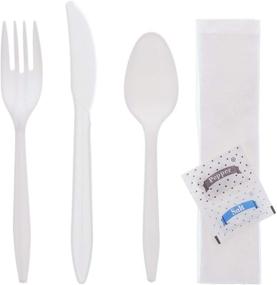 img 3 attached to 🍽️ Convenient and Hygienic 250 Plastic Cutlery Packets - Knife Fork Spoon Napkin Salt Pepper Sets, Individually Wrapped Disposable Utensil Kits - White Plastic Silverware for Bulk and On-the-go Use