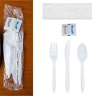 🍽️ convenient and hygienic 250 plastic cutlery packets - knife fork spoon napkin salt pepper sets, individually wrapped disposable utensil kits - white plastic silverware for bulk and on-the-go use логотип