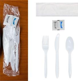 img 4 attached to 🍽️ Convenient and Hygienic 250 Plastic Cutlery Packets - Knife Fork Spoon Napkin Salt Pepper Sets, Individually Wrapped Disposable Utensil Kits - White Plastic Silverware for Bulk and On-the-go Use