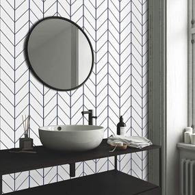 img 3 attached to 17.7In X 118In Herringbone Black And White Peel And Stick Wallpaper | Modern Geometric Removable Self Adhesive Wall Paper Sticker Easily Pull & Stick For Home Decoration Bathroom