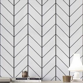 img 4 attached to 17.7In X 118In Herringbone Black And White Peel And Stick Wallpaper | Modern Geometric Removable Self Adhesive Wall Paper Sticker Easily Pull & Stick For Home Decoration Bathroom