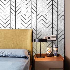 img 1 attached to 17.7In X 118In Herringbone Black And White Peel And Stick Wallpaper | Modern Geometric Removable Self Adhesive Wall Paper Sticker Easily Pull & Stick For Home Decoration Bathroom