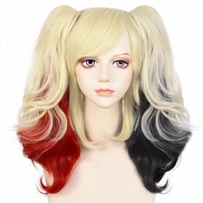 img 3 attached to Парик для косплея JoneTing Blonde с красным омбре и хвостиками-идеально подходит для косплея аниме, Хэллоуина и переодевания