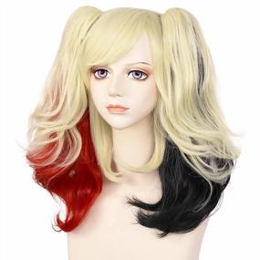 img 1 attached to JoneTing Blonde Cosplay Wig With Red Ombre And Ponytails - Perfect For Anime Cosplay, Halloween, And Dress-Up