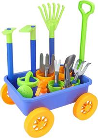 img 4 attached to DeAO Kids Garden Wagon Wheelbarrow And Gardening Tools Play Set Includes 10 Accessories And 4 Plant Pots,Great Outdoor Toddler Toys Kids Gardening Set