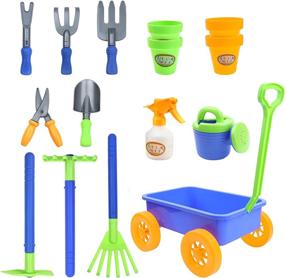 img 3 attached to DeAO Kids Garden Wagon Wheelbarrow And Gardening Tools Play Set Includes 10 Accessories And 4 Plant Pots,Great Outdoor Toddler Toys Kids Gardening Set