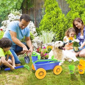 img 1 attached to DeAO Kids Garden Wagon Wheelbarrow And Gardening Tools Play Set Includes 10 Accessories And 4 Plant Pots,Great Outdoor Toddler Toys Kids Gardening Set