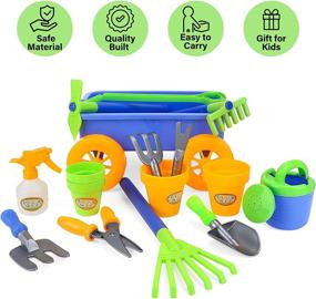 img 2 attached to DeAO Kids Garden Wagon Wheelbarrow And Gardening Tools Play Set Includes 10 Accessories And 4 Plant Pots,Great Outdoor Toddler Toys Kids Gardening Set