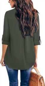 img 3 attached to Furnex Women'S V Neck Chiffon Blouse Half Zip Up Tunic Shirts 3/4 Roll Sleeve Tops Work Casual