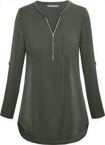 img 2 attached to Furnex Women'S V Neck Chiffon Blouse Half Zip Up Tunic Shirts 3/4 Roll Sleeve Tops Work Casual