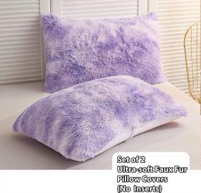 img 3 attached to 🛋️ 2 Pack Shaggy Plush Faux Fur Pillow Shams by LIFEREVO - Decorative Throw Pillow Covers with Zipper Closure, Luxuriously Soft Marble Print Furry Cushion Case, Velvety Luxury Pillowcases (Orchid, 20"x36")