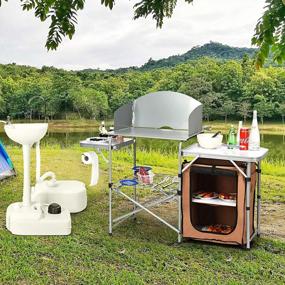 img 3 attached to Goplus Camping Kitchen Table, Portable Outdoor Cooking Table With Storage, 26'' Tabletop, Detachable Windscreen, Camp Cook Station, Folding Grill Table For Tailgating BBQ Picnic Backyard Beach RV
