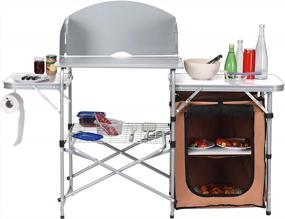 img 4 attached to Goplus Camping Kitchen Table, Portable Outdoor Cooking Table With Storage, 26'' Tabletop, Detachable Windscreen, Camp Cook Station, Folding Grill Table For Tailgating BBQ Picnic Backyard Beach RV