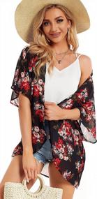 img 2 attached to Floral Kimono Cardigan With Puff Sleeves: Loose Cover Up Blouse Top For Women'S Casual Wear