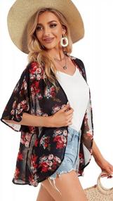 img 1 attached to Floral Kimono Cardigan With Puff Sleeves: Loose Cover Up Blouse Top For Women'S Casual Wear